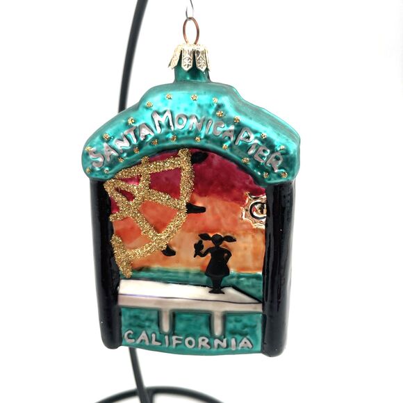 Landmark Creations Santa Monica Pier Glass Ornament California Hand Painted VTG - Picture 1 of 13